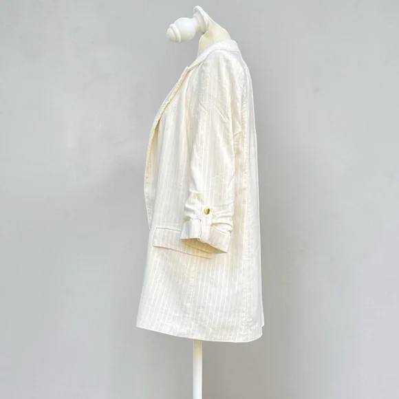 Zara Linen Blend Lightweight Open Front Blazer in Cream Pinstripe Sz Medium - Picture 10 of 16